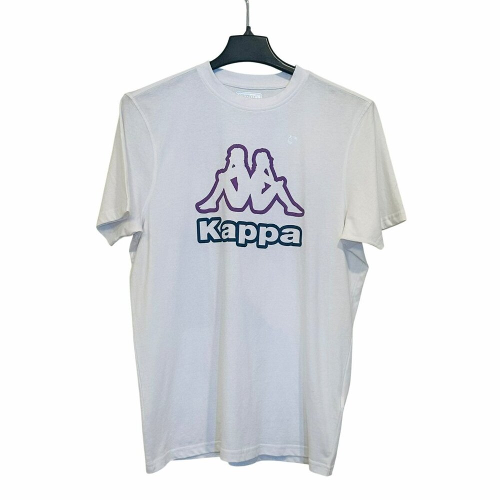 ✨Kappa Size L Men's White T-Shirt With Purple Logo Graphic Short Sleeve ✨